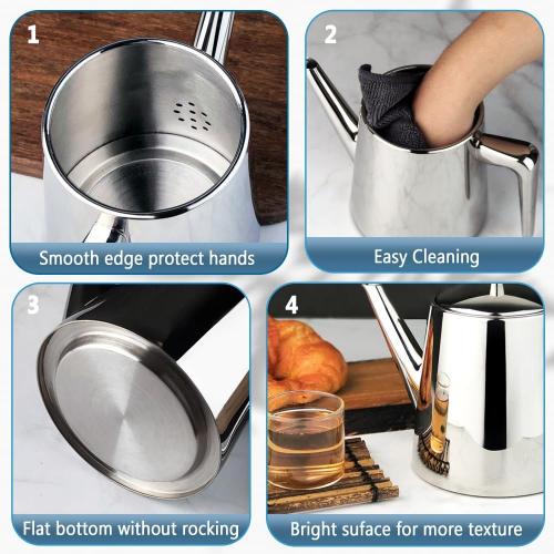 304 Stainless Steel Teapot Long Strain Large Capacity Teapot with Infuser and Removable Filter for Home Restaurant Office Dinnerware Accessories Drinkware Item (750ml)