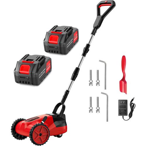 9 Inch Electric Lawn Mower, 6000RPM Weed Wacker with 2x4.0mAH Batteries, Brushless Cordless Lawn Mower with 3 Cutting Heights, Lightweight Electric Grass Trimmer with Safe Tilt 20°-70°for Yard Care