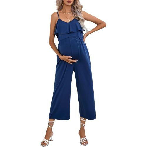 Size 1XL FUNJULY Maternity Jumpsuit Women's V Neck Short Sleeve Casual Jumpsuit High Waist Nursing Romper with Belt