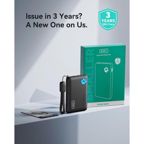 Black INIU Portable Charger, Ultra Slim 10000mAh 45W PD Power Bank, USB C in&Out Fast Charging Battery Pack, Travel Essential Phone Powerbank Compatible with iPhone 17 16 15 Samsung S22 S21 Google iPad etc