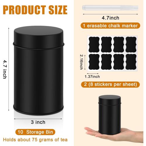 Tanlade 10 Pcs Tea Tin Canister Metal Round Can with Airtight Lid Double Sealed Tea Tin Canisters, with 1 Erasable Chalk Marker and 16 Stickers for Loose Leaf Coffee Sugar, 16 oz (there are some dents)