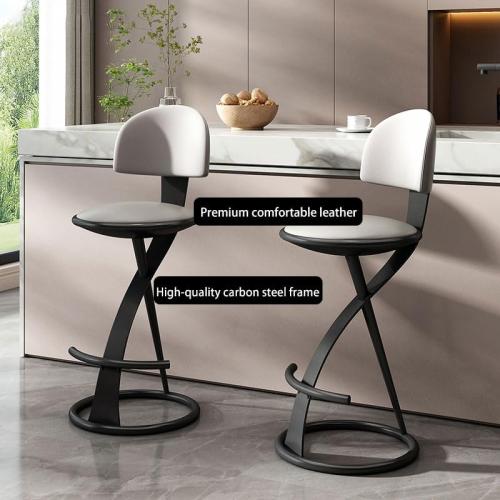 Modern Round Bar Stools with Backs and Footrest, Thick Upholstered Barstools with Sturdy Metal Frame, Kitchen Height Stools for Dining Room, Kitchen Island, Party