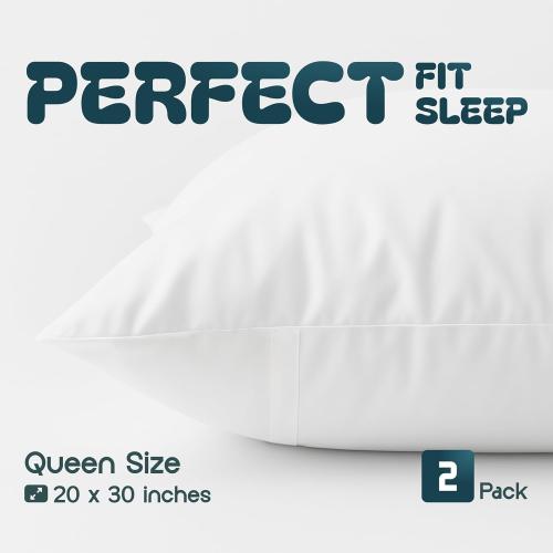 White Classic Pillow Cases Queen Size Set of 2 - 20 x 30 Ultra-Soft Queen Pillow Protectors with Zipper, 200 Thread Count, Envelope Closure, Pillow Shams