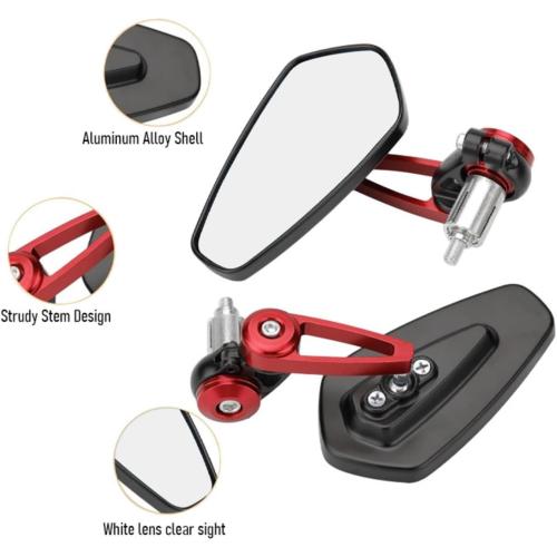 7/8 Motorcycle Mirrors,Bar End Rear View Mirrors Compatible with Honda Grom,Ducati, Suzuki,Yamaha, Kawasaki and More (RED)