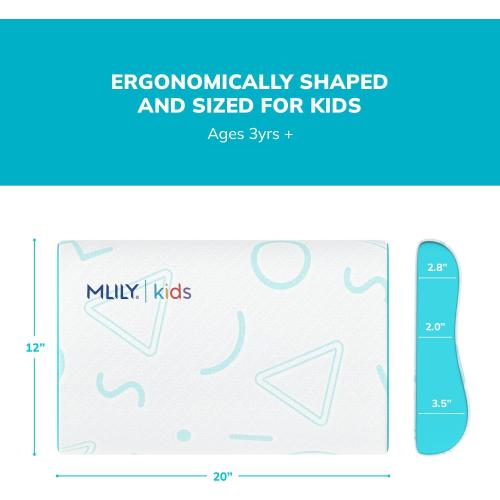 MLILY Kids Pillow for Sleeping, Adjustable Kids Memory Foam Pillow for Bed Set, Breathable and Cooling Pillows for Kids Boy Girl, CertiPUR-US Certified, 12x20 Inch, Blue