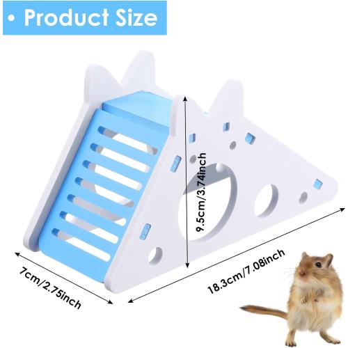 TIESOME Hamster House with Ladder and Slide, Wooden Hamster Play Toys Hideout Hut Gerbil Rat Hideaway Small Animal Activity Toy DIY Hamsters Cage Accessories for Small Pets(Blue)