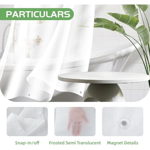 1 Pack PEVA Snap-in Shower Curtain Liner Replacement,Compatible with No Hook Shower Curtain with Snap in Liner, Removable & Water-Repellent,Machine Washable,70x54,Frost