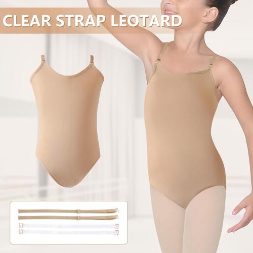 Girls Nude Leotard Seamless Camisole Leotards Undergarment for Ballet Dance Gymnastics with Adjustable Clear Straps