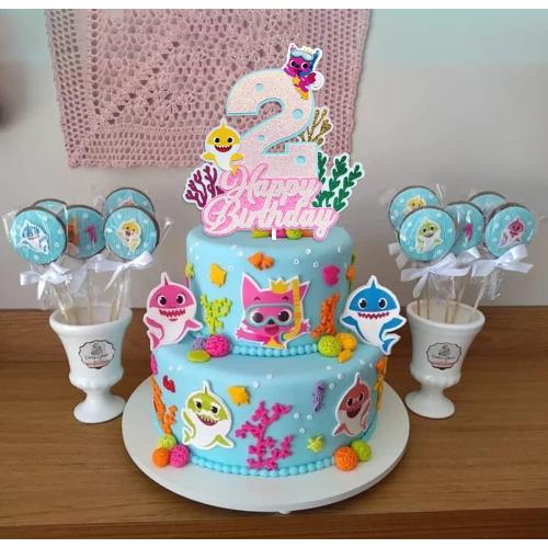 Shark Baby 2nd Birthday Cake Topper Girl,Shark Cake Topper 2,Shark 2 Cake Topper For Baby Girls Shark Two Birthday Decorations Party Supplies