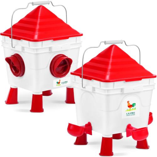 Lilyang Standing Chicken Feeders and Chicken Waterers, 2.5 Gallon Chicken Water Feeder with 4 Cups, 13.5 lb Automatic Chicken Feeder No Waste, for 8-10 Adult Chickens or 10-15 Quails (Standing)