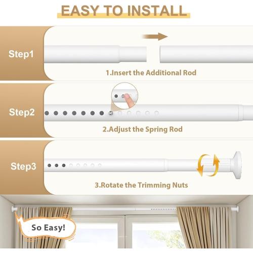 Tension Curtain Rod 51-148inches,White Heavy Duty Curtain Rods No Drilling,Shower Curtain Rods Spring Tension Long Outdoor Curtain Rod for Bathroom,Patio