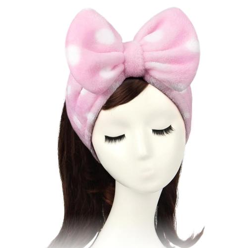 Shintop Women Fashion Lovely Soft Carol Fleece Bowknot Bow Makeup Cosmetic Shower Elastic Hair Band Hairlace Headband (Pink Polka dots)