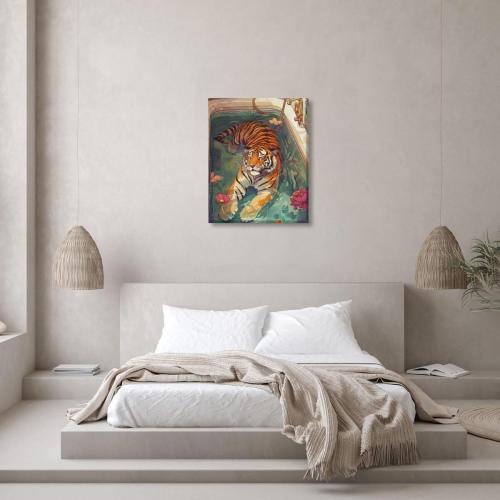 Vintage Whimsical Minimalism Animal Bathroom Art Tiger In Bathtub Poster Canvas Wall Art Living Room Aesthetic Home Decor Bedroom Decoration Gift Posters Unframed12x16inch