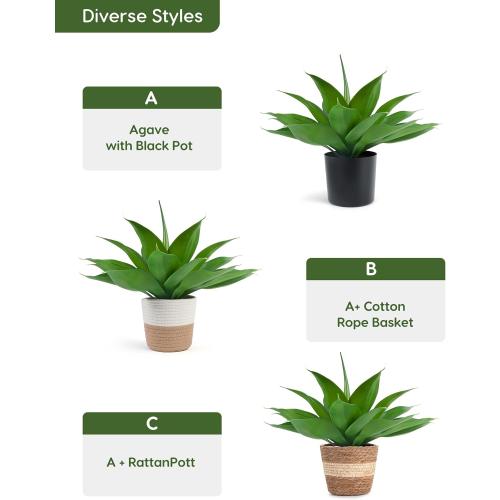 Velener Fake Agave with Rattan Pot, Artificial Plant Outdoor Agave - Fake Sucuulents Plants for Indoor and Outdoor Decor ‼️burlap cover may vary‼️