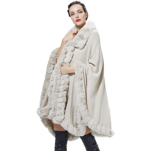 Poncho Shawl Wrap Winter Faux Fur Cape Cloak Coat with Faux Fur Trim Sleeveless Cardigan for Party