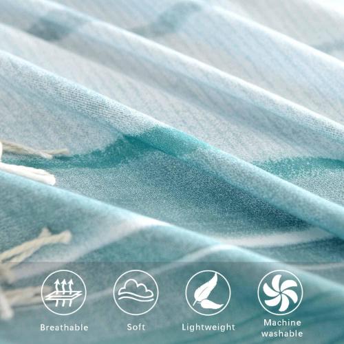 ETDIFFE Comforter Set Queen Size, 3pc Teal Grey and Blue Gradient Striped Pattern Bedding Set - Modern Soft & Lightweight All Season Farmhouse Microfiber Down Alternative Comforter (90x90)