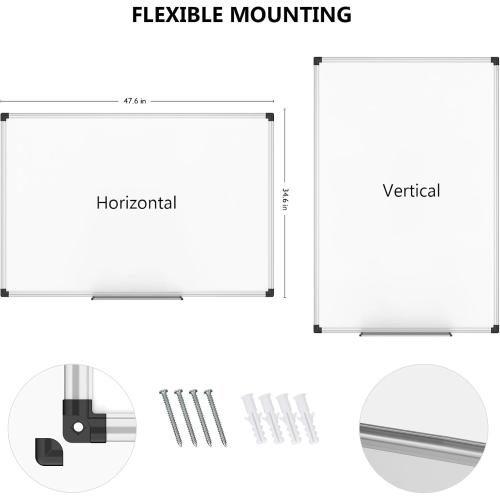 XBoard Magnetic Dry Erase Whiteboard 48 x 36 Inch, 4' x 3' Premium White Board for Wall with Marker Tray, Silver Aluminum Frame Presentation Board for Home Office Classroom