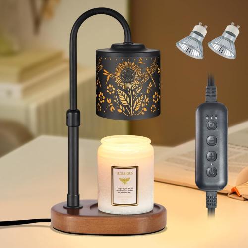 Dimmable Candle Warmer Lamp with Timer Adjustable Height for Scented Jar Candles Electric Candle Wax Melt Warmer for Home Decor Christmas Birthday Gifts for Women Mom(Sunflower Dragonfly)