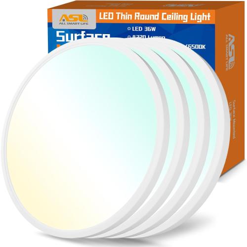 Allsmartlife LED Flush Mount Ceiling Light 4 Pack, 15.8 inch Thin Round Flat Panel Light 32W 4320lm, 3000K/4000K/6500K Dimmable, White Light Fixtures Ceiling Mount for Kitchen, Bedroom