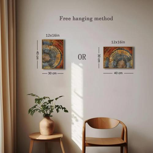 BingruiArt Faux Wood Tree Ring 03 Canvas Wall Art 12x16 Framed | Boho Abstract Nature Wall Decor, Red and Gold Abstract Wood Grain Print, Living Room Bedroom Bathroom or Office