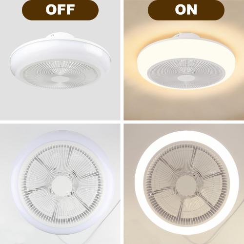 Bladeless Ceiling Fan with Light and Remote Fandelier Caged Low Profile Smart Ceiling Fan Light with Nightlight 2700K-6500K, Flush Mount Fan Light with Remote/APP Control