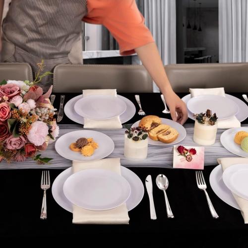 PULOTE 100PCS White Plastic Plates Disposable - Heavyweight 50 White Dinner & 50 Dessert/Salad Plates for Wedding, Party