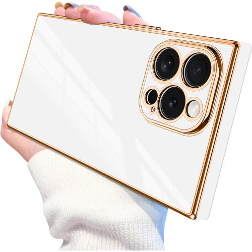 Designed for iPhone 15 Pro Case Rectangle, Works with Magnetic Wireless Charging, Full Lens Protection, Flexible TPU Electroplated Edge for Women Men Phone Case for iPhone 15 Pro White