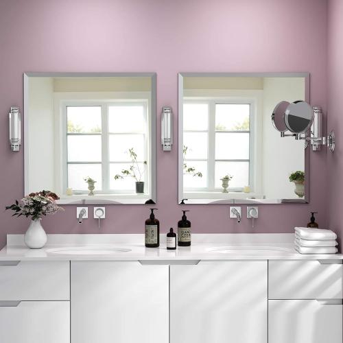 KOHROS Vanity Mirror Frameless Square Mirror, 24 x 24 Bathroom Wall Mirror w/Pencil Polished Edge, Anti-Rust, Tempered Glass, Hangs Horizontally or Vertically