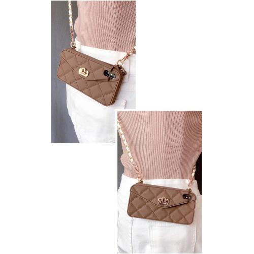 UnnFiko Wallet Case Compatible with iPhone 15 Pro Max, Cute Light Luxury Bag Design, Purse Flip Card Pouch Cover Soft Silicone Case with Handstrap Long Shoulder Strap (Brown, iPhone 15 Pro Max)