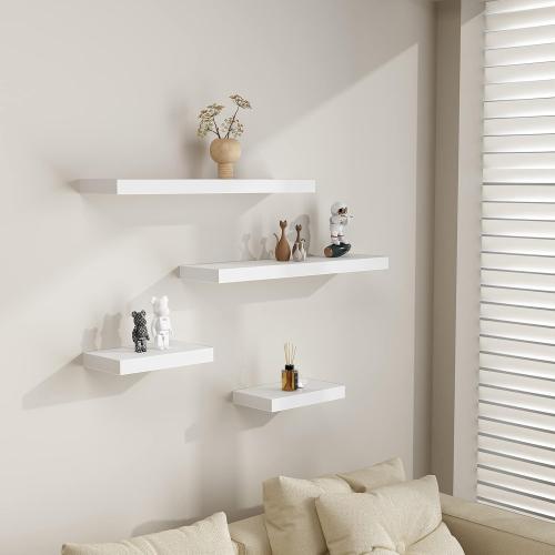 WELLAND 9 Deep White Floating Shelf Set of 2, Wall Shelves for Bathroom, Living Room, Bedroom, Modern Home Decor, 16 W x 9 D x 2 H