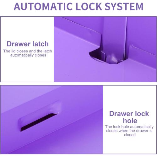 14 Inch Steel Portable Tool Box with drawers - Tool Storage Box Organizer with Metal Latch Closur - Powder Coated Toolbox Chest for Tools Storage Cabinet (PURPLE)