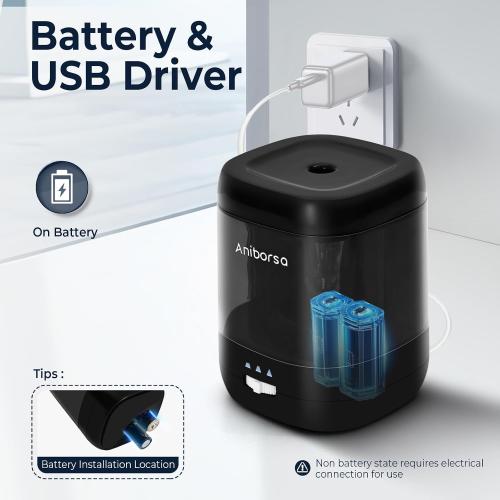 Electric Pencil Sharpener, USB & Battery Operated, Black