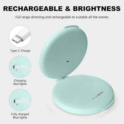 6.3 Inch Rechargeable Folding 10x Magnification Double Sided Makeup Mirror with Lights, Portable Travel Mirror for Women with Nearsightedness | Travel Essentials for Women