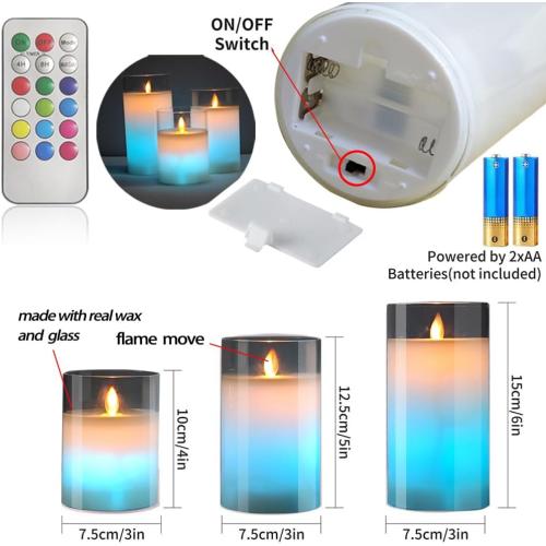 Multicolor Realistic LED Flickering Flameless Candles Color Change,Battery Operated with Remote Control and Timer Candle,Wax Pillar Candles,Velas Artificiales Para Decoracion Candles for Wedding