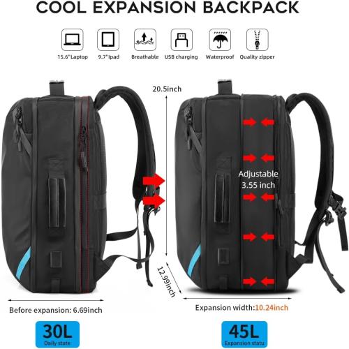 TANGCORLE Vacuum Compression Backpack with Pump, Extra Large Capacity Expandable Travel Backpack, Water Resistant Laptop Backpack with USB Charging Port for Men & Women