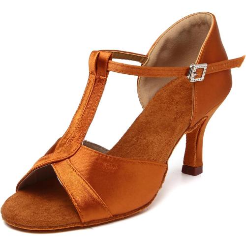 Size- 40.5 YKXLM Latin Ballroom Dance Shoes Women 3 inch Heel Salsa Tango Performance T-Strap Bachata Dancing Shoes
