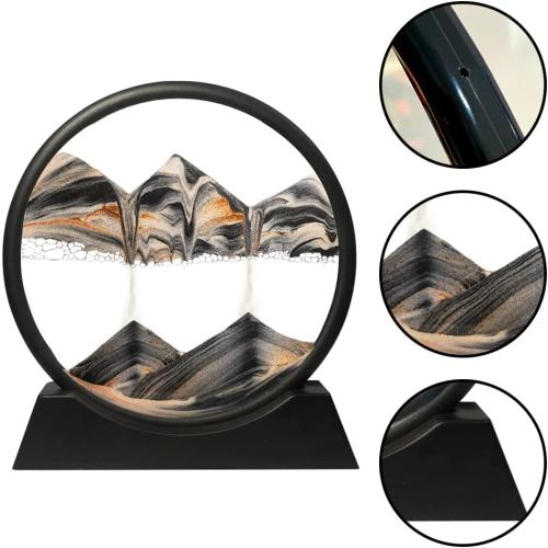 Muyan Moving Sand Art Picture Sandscapes in Motion Round Glass 3D Deep Sea Sand Art for Adult Large Desktop Art (Black, 7 Inch)