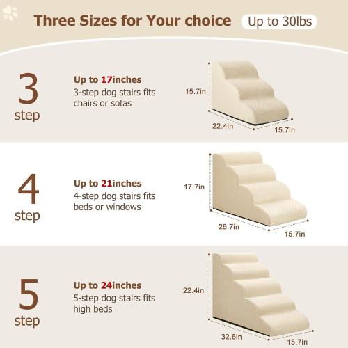 Aodisman Dog Ramp and Stairs for Small Dogs & Cats,3-Step Pet Stairs for Couch Sofa and Chair,Indoor Anti-Slip Dog Stairs for Old Cats and Puppy,Beige