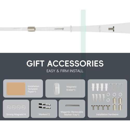 Magnetic Glass Whiteboard - Glass Dry Erase Board  Large Frameless Board for Walls Office School and Home