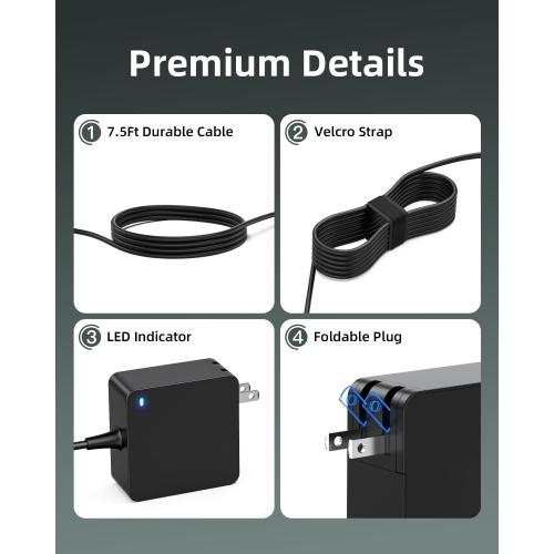 Superer Charger Fit for Lenovo Laptop, Ideapad 1 3 5, Slim 3 5 7, S340 S145 330 320 310, Flex 5 4 14 15, V14 V15 V17, Upgraded Version, Foldable Plug, Lengthened Power Cable, Charging Light, 65W 45W