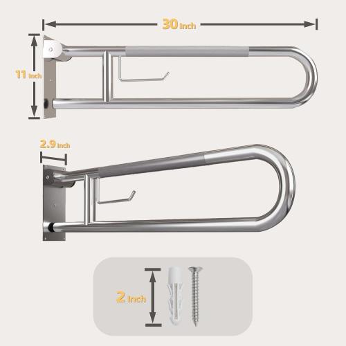 Toilet Grab Bar, Fold Down Grab Bar with Paper Holder, Knurled Anti-Slip Grab Bars for Toilet, Stainless Steel Handrails Toilet for Seniors Disabled Elderly Pregnant, Brushed Nickel, 30 Inch