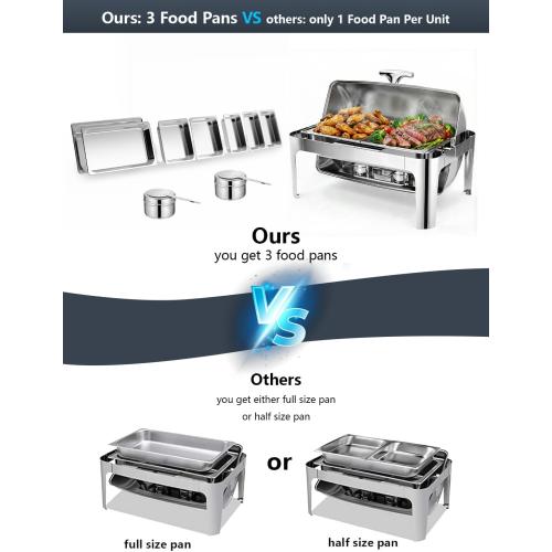 13QT Roll Top Chafing Dishes for Buffet: Stainless steel Chafing Dish Set | Chafers and Buffet Warmers Sets for Parties, Birthday, Wedding, Gathering-1 Full & 2 Half & 3 1/3 Size Food Pan & 1 Water Pan