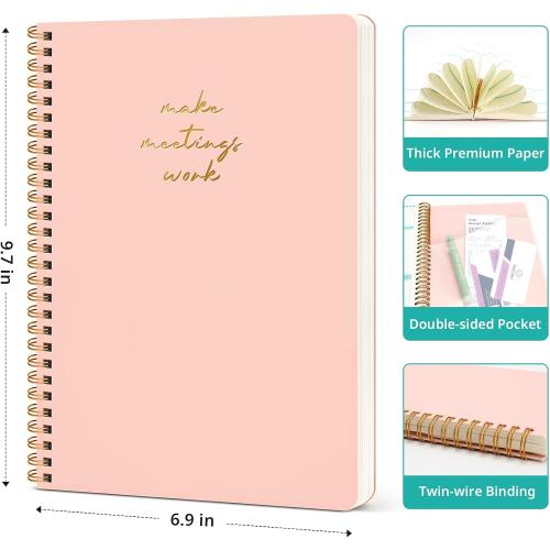 Taja Meeting Notebook for Work, Project Planner, 6.9 X 9.7, 140 Pages