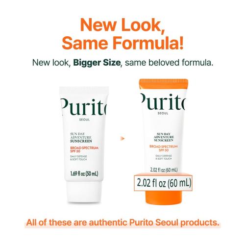 PURITO Korean Sunscreen SPF 50 for Sensitive Skin, 2.02 fl.oz | Lightest Texture, No White Cast, Broad Spectrum UVA/UVB, Oil-Free & Vegan, Daily UV Defense