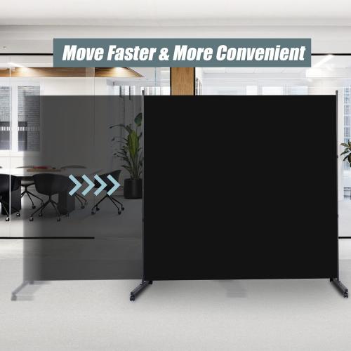 Room Divider Folding Privacy Screens with Wheels, 6FT Tall Divider for Room Separation, Movable Room Partitons and Dividers, Indoor Room Dividers Panel with Fabric (Black, 1 Panel-71‘’-Wheels)