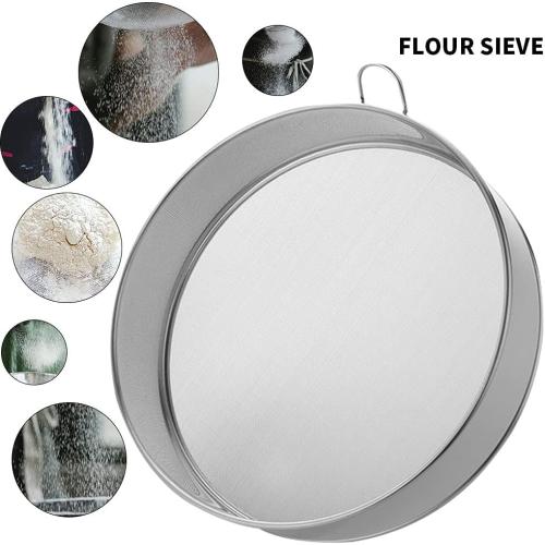 Stainless Steel Flour Sieve - Fine Mesh, 80 Mesh, Durable Professional Round (Silver)
