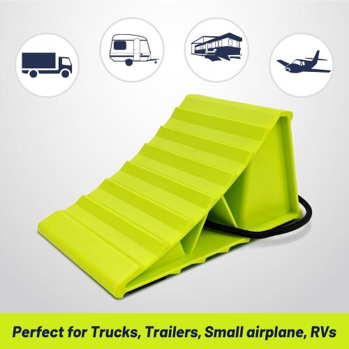 ROBLOCK 4 Pairs Wheel Chocks for Travel Trailers, Non Slip Base Heavy Duty Green Camper Wheel Chockwith Rope, Lightweight Wheel Stoppers for Cars, Camper Trucks, RVs, Easy to Carry, Green