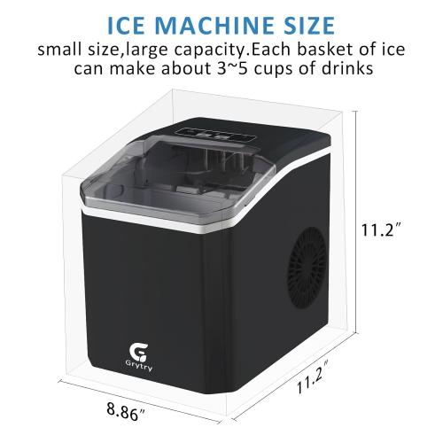 Color Black Ice Maker Countertop, 9 Cubes Ready in 6 Minutes, 26lbs in 24Hrs, Self-Cleaning Ice Machine with Ice Scoop and Basket, 2 Sizes of Bullet Ice for Home Kitchen Office Bar Party(Black)