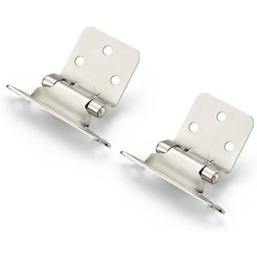 Ravinte 30 Pack (15 Pairs) 1/2 inch Overlay Cabinet Hinges, Self-Closing Semi-Concealed Face Mount, Satin Nickel Decorative Hardware with Door Bumpers for Kitchen & Cupboard Doors, Silver