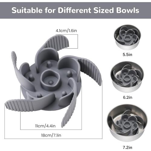MateeyLife Cuttable Slow Feeder Dog Bowls Insert with Suction Cups for Medium & Large Dogs to Slow Down Eating– Fits Metal & Ceramic Bowls(Gray)